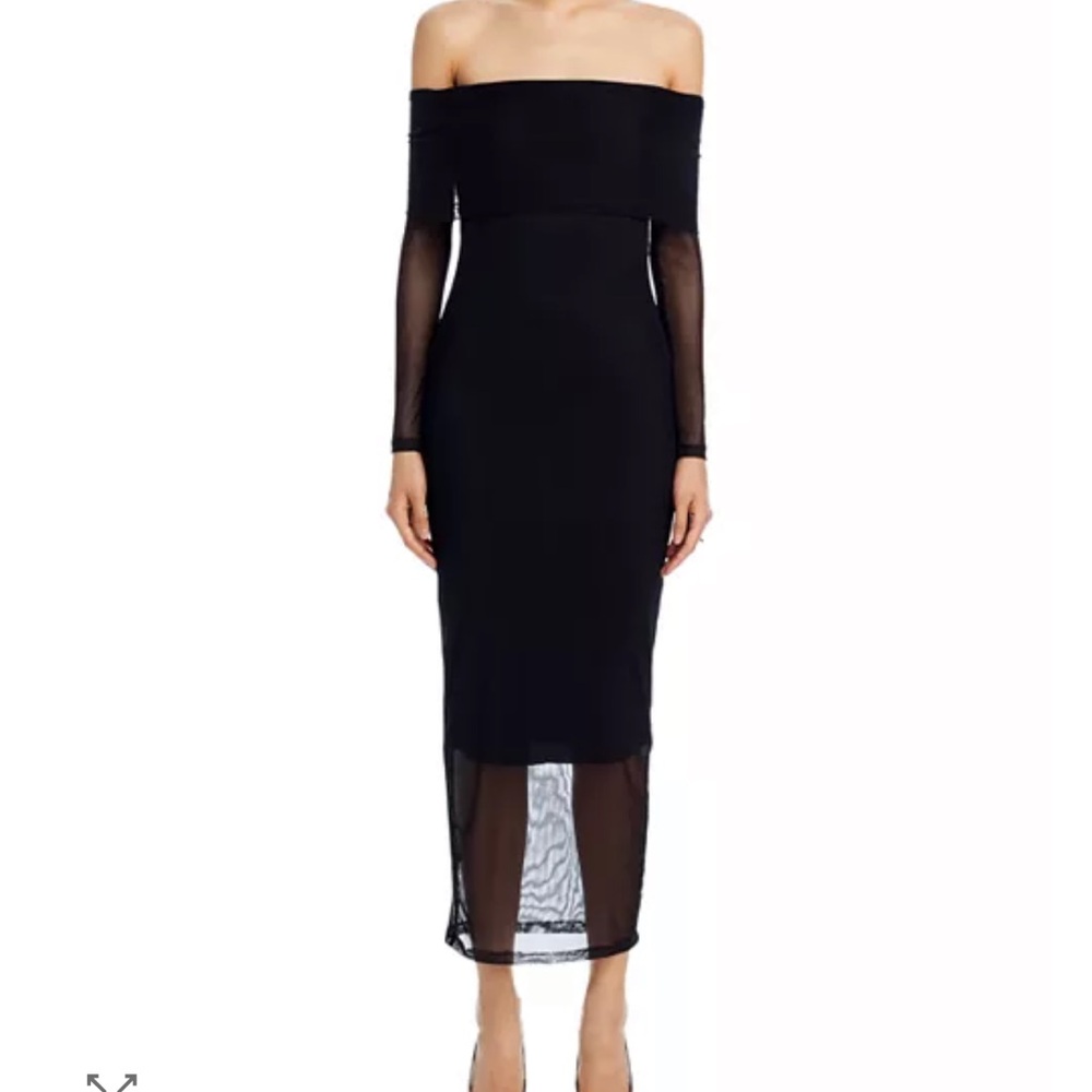 Aqua Black Off-Shoulder Midi Dress